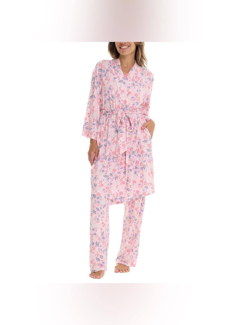NWT Flora Nikrooz Pink Floral 3-Piece Pajama Set with Robe size XXL - Picture 3 of 11